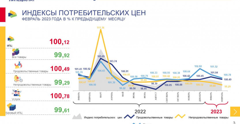 Об индексах потребительских цен Липецкой области в феврале 2023 года